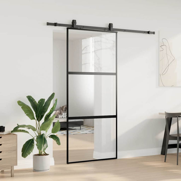 skydedør med hardwaresæt 90x205 cm hærdet glas sort