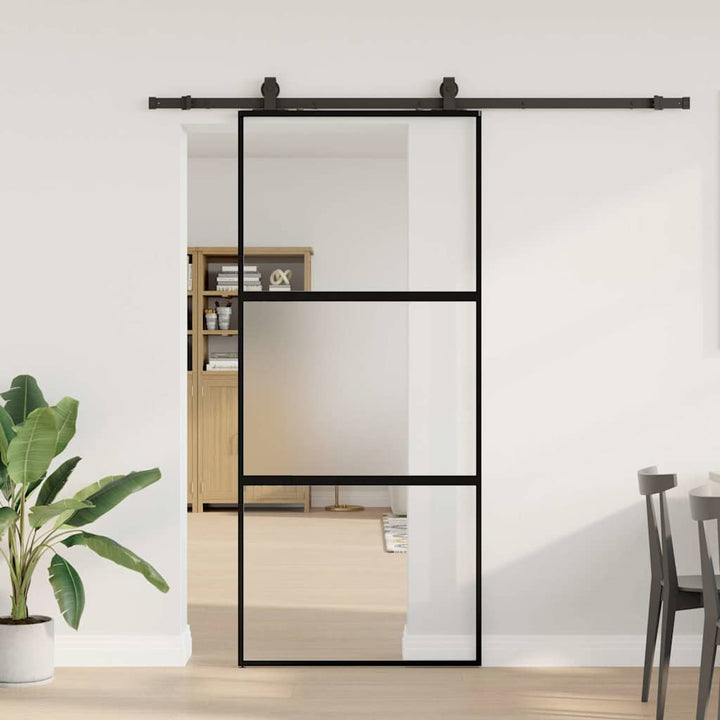 skydedør med hardwaresæt 90x205 cm hærdet glas sort