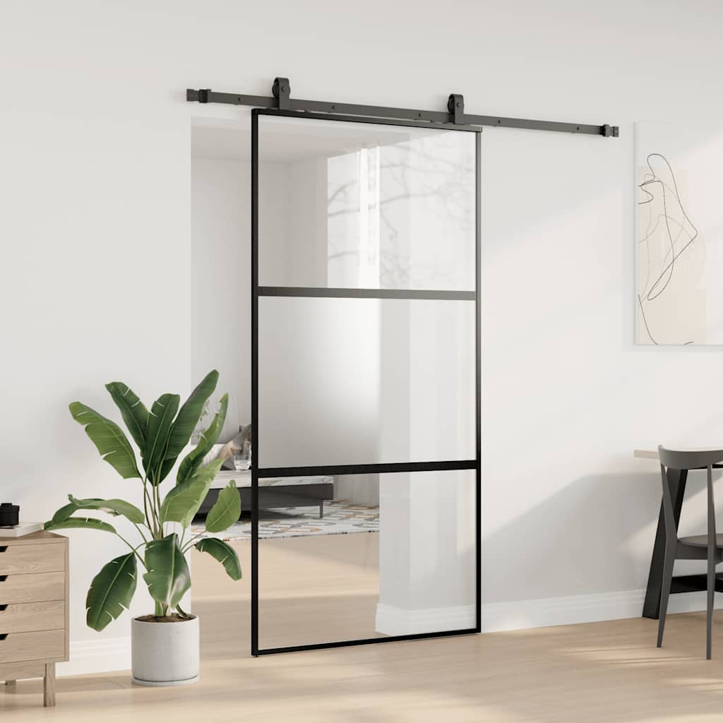 skydedør med hardwaresæt 102,5x205 cm hærdet glas sort