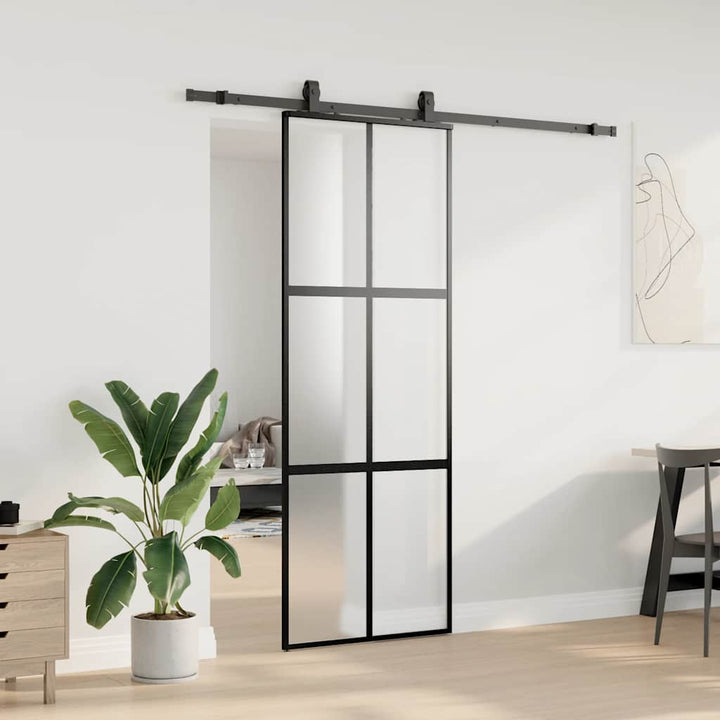 skydedør med hardwaresæt 76x205 cm hærdet glas sort