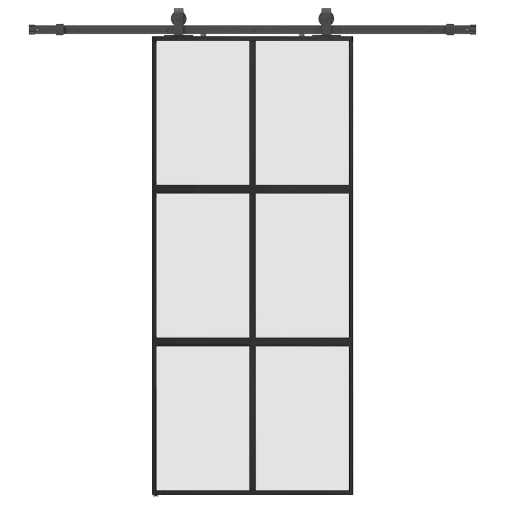 skydedør med hardwaresæt 90x205 cm hærdet glas sort