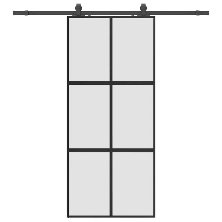 skydedør med hardwaresæt 90x205 cm hærdet glas sort
