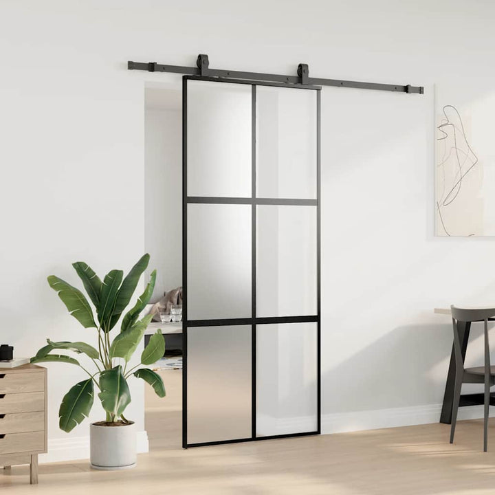 skydedør med hardwaresæt 90x205 cm hærdet glas sort