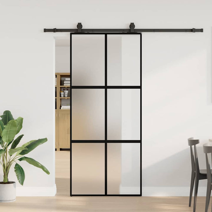 skydedør med hardwaresæt 90x205 cm hærdet glas sort