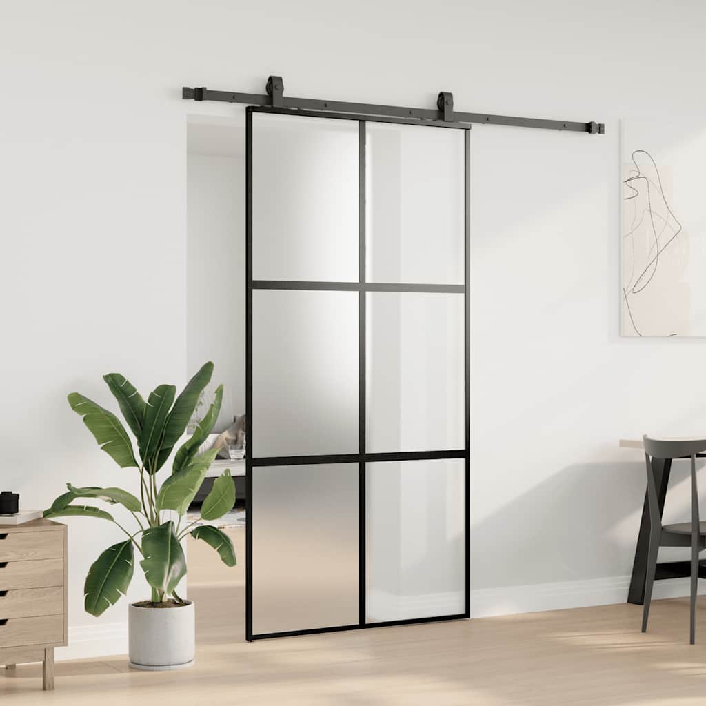 skydedør med hardwaresæt 102,5x205 cm hærdet glas sort