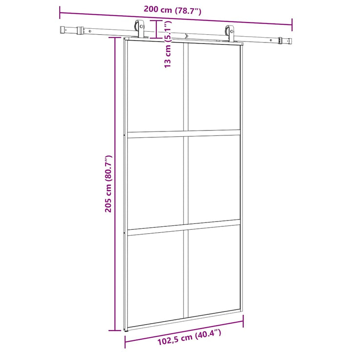 skydedør med hardwaresæt 102,5x205 cm hærdet glas sort
