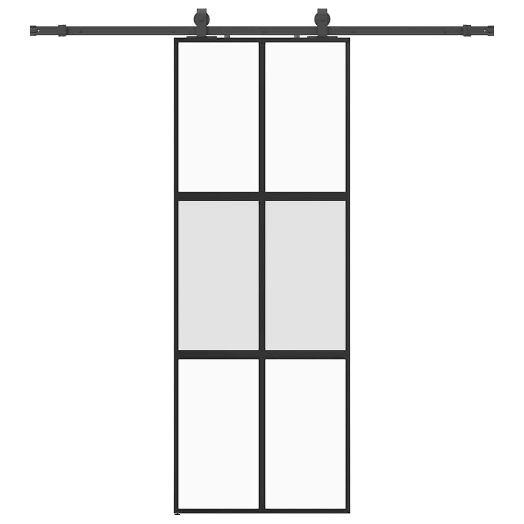 skydedør med hardwaresæt 76x205 cm hærdet glas sort