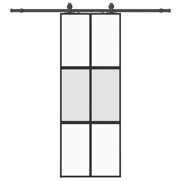 skydedør med hardwaresæt 76x205 cm hærdet glas sort
