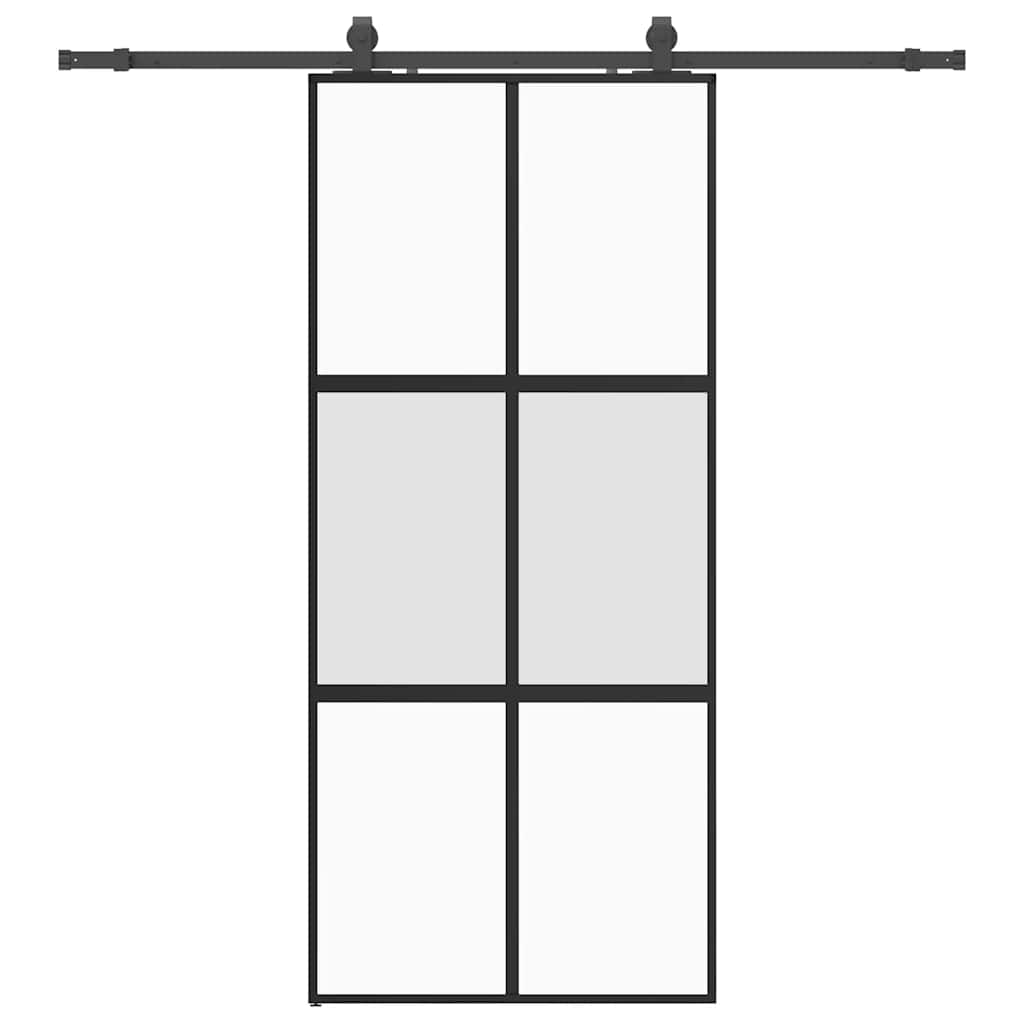 skydedør med hardwaresæt 90x205 cm hærdet glas sort