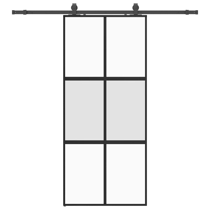 skydedør med hardwaresæt 90x205 cm hærdet glas sort