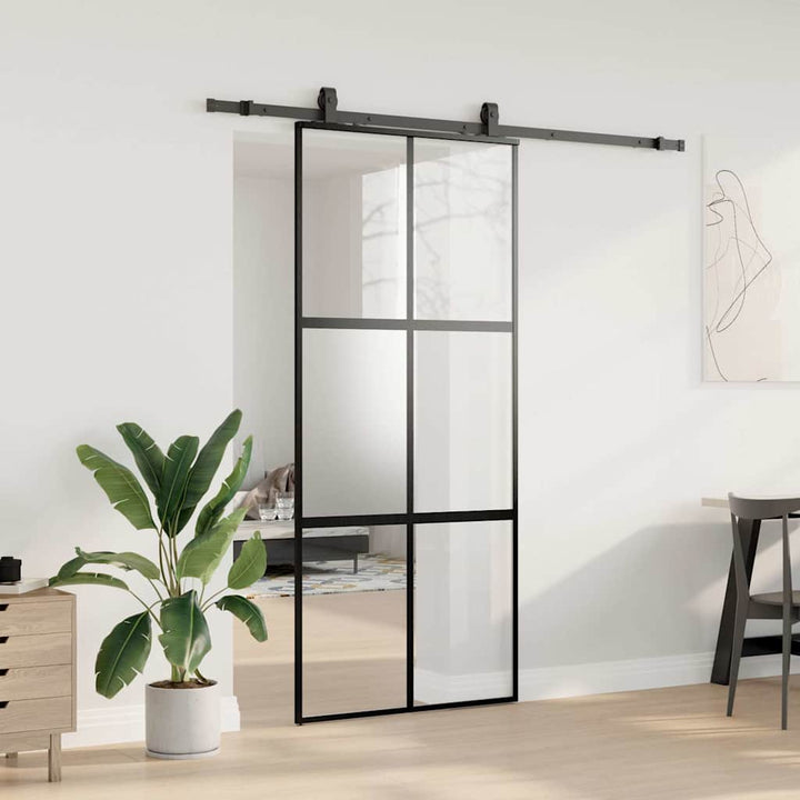 skydedør med hardwaresæt 90x205 cm hærdet glas sort