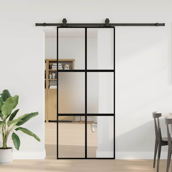 skydedør med hardwaresæt 90x205 cm hærdet glas sort