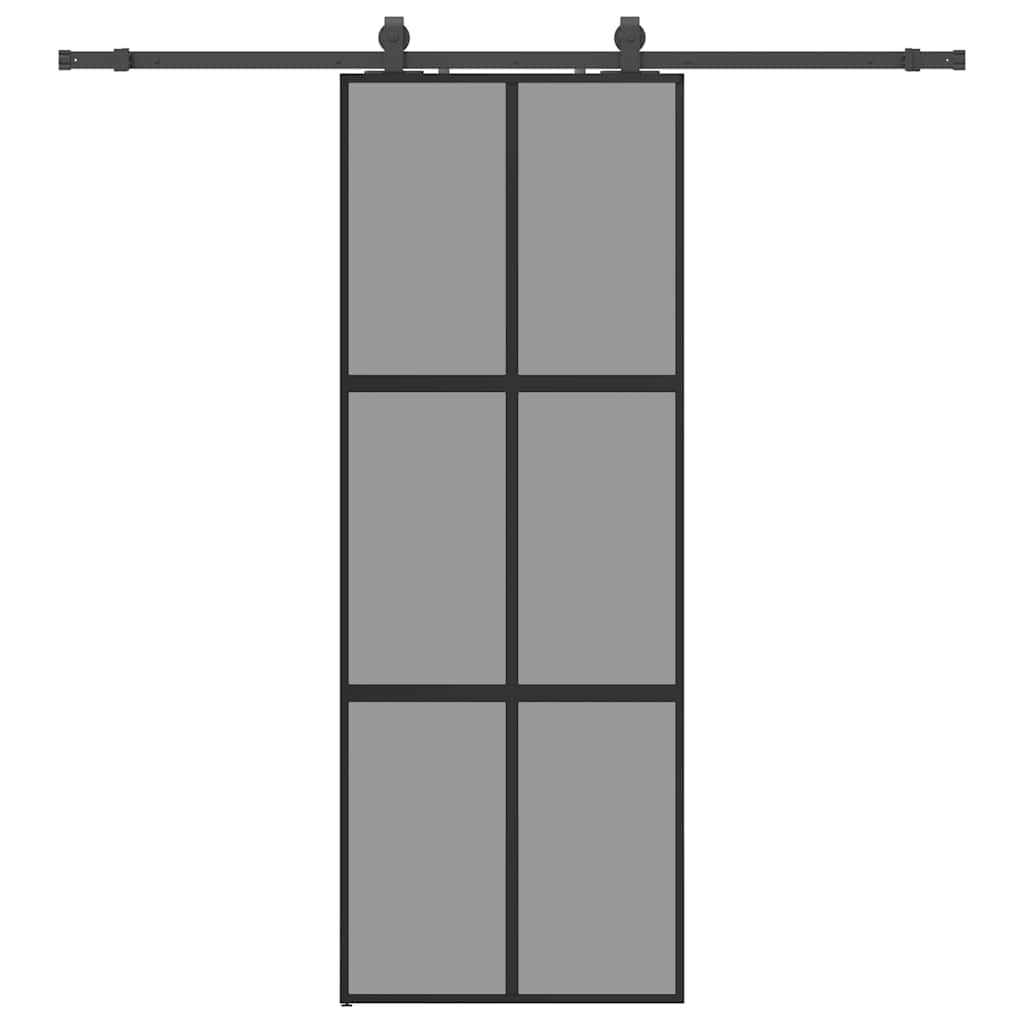 skydedør med hardwaresæt 76x205 cm hærdet glas sort