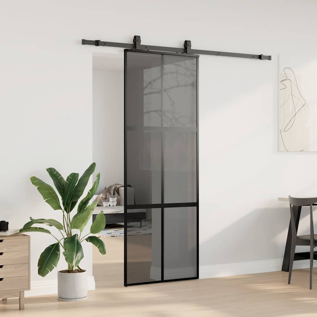 skydedør med hardwaresæt 76x205 cm hærdet glas sort