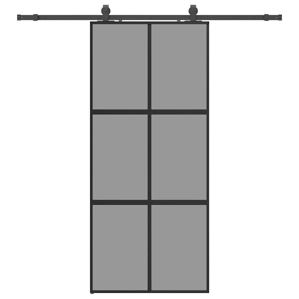 skydedør med hardwaresæt 90x205 cm hærdet glas sort