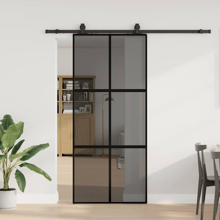 skydedør med hardwaresæt 90x205 cm hærdet glas sort