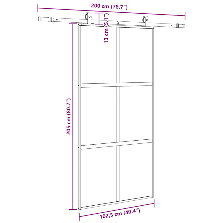 skydedør med hardwaresæt 102,5x205 cm hærdet glas sort