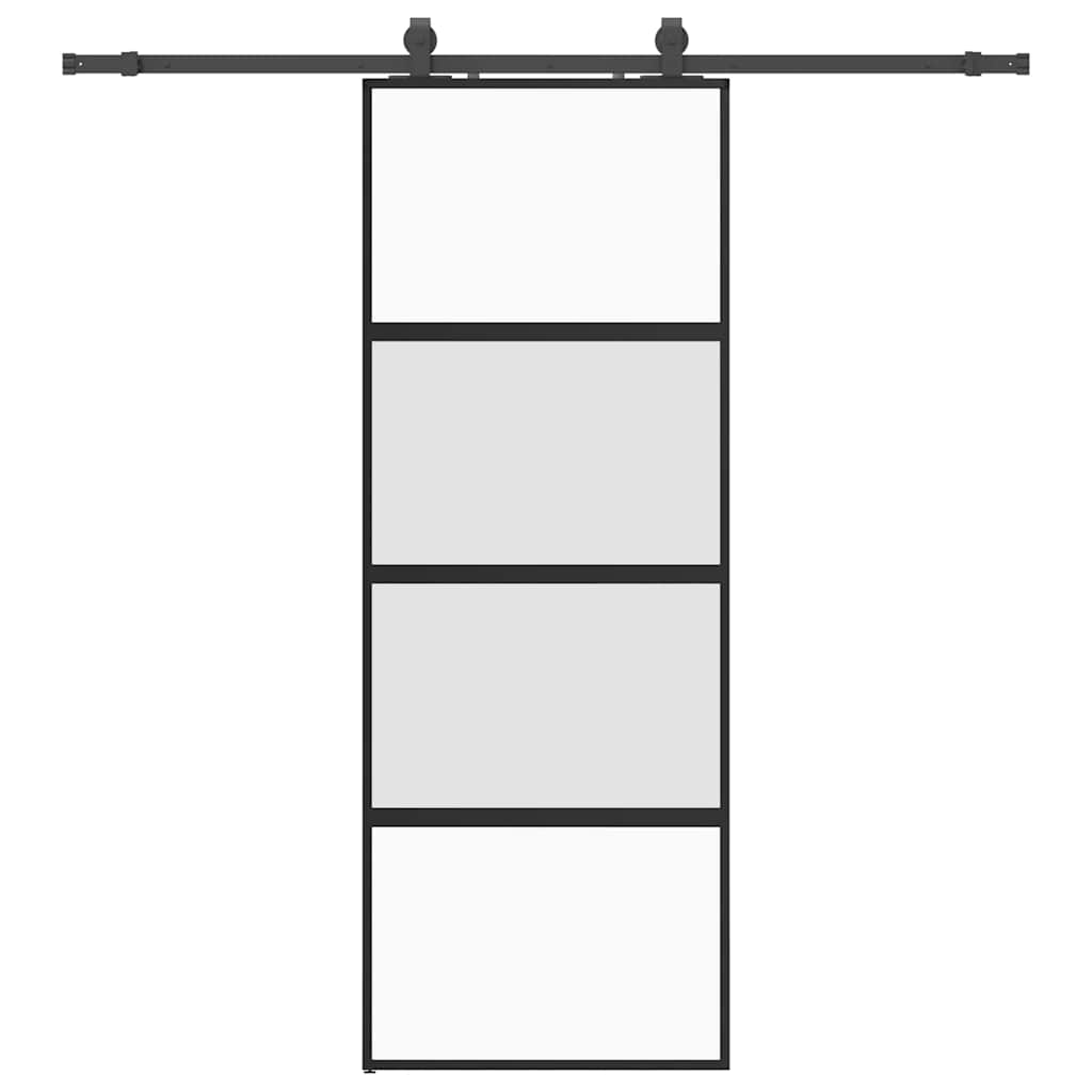 skydedør med hardwaresæt 76x205 cm hærdet glas sort