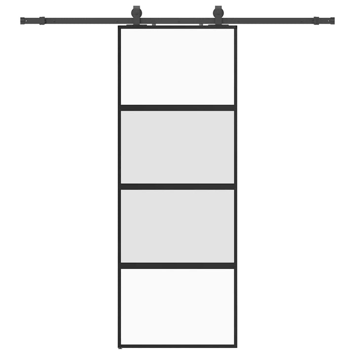 skydedør med hardwaresæt 76x205 cm hærdet glas sort