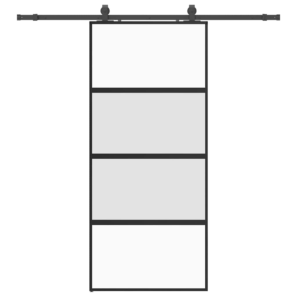 skydedør med hardwaresæt 90x205 cm hærdet glas sort