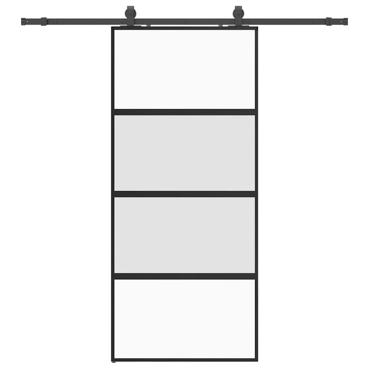skydedør med hardwaresæt 90x205 cm hærdet glas sort