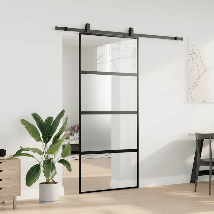 skydedør med hardwaresæt 90x205 cm hærdet glas sort