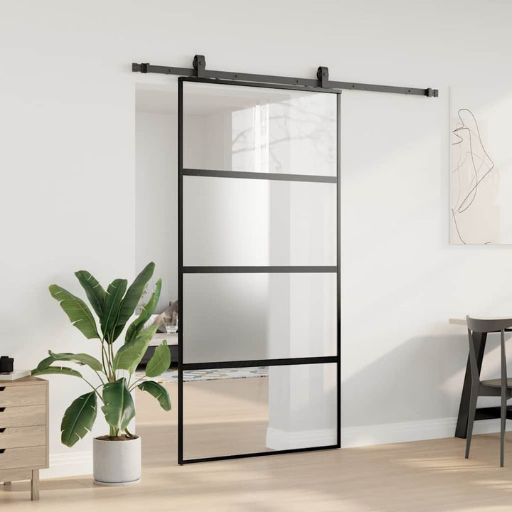 skydedør med hardwaresæt 102,5x205 cm hærdet glas sort