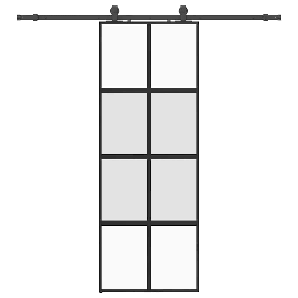 skydedør med hardwaresæt 76x205 cm hærdet glas sort