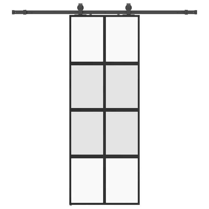 skydedør med hardwaresæt 76x205 cm hærdet glas sort