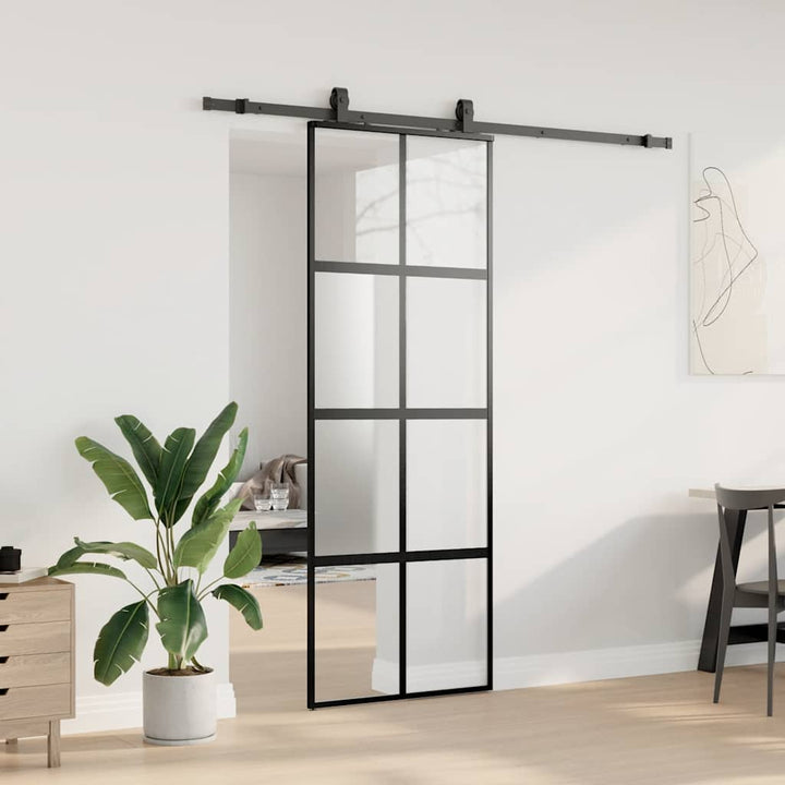 skydedør med hardwaresæt 76x205 cm hærdet glas sort
