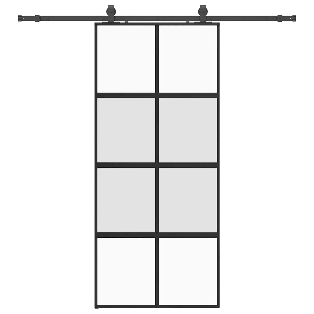 skydedør med hardwaresæt 90x205 cm hærdet glas sort