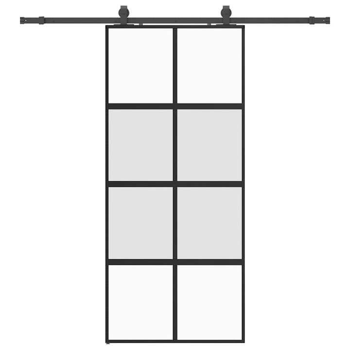 skydedør med hardwaresæt 90x205 cm hærdet glas sort