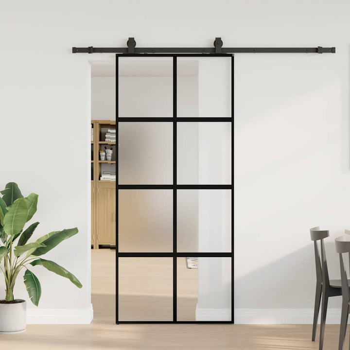 skydedør med hardwaresæt 90x205 cm hærdet glas sort
