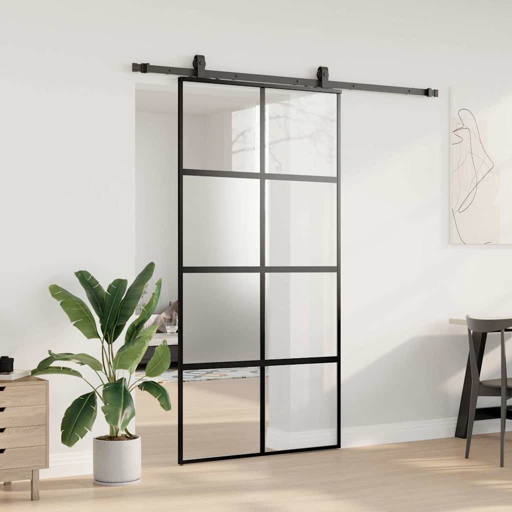 skydedør med hardwaresæt 102,5x205 cm hærdet glas sort