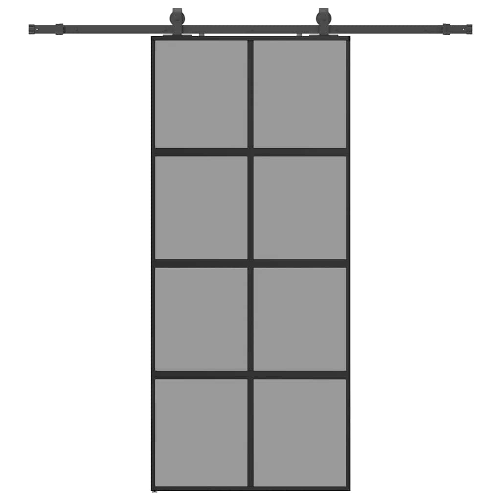 skydedør med hardwaresæt 90x205 cm hærdet glas sort