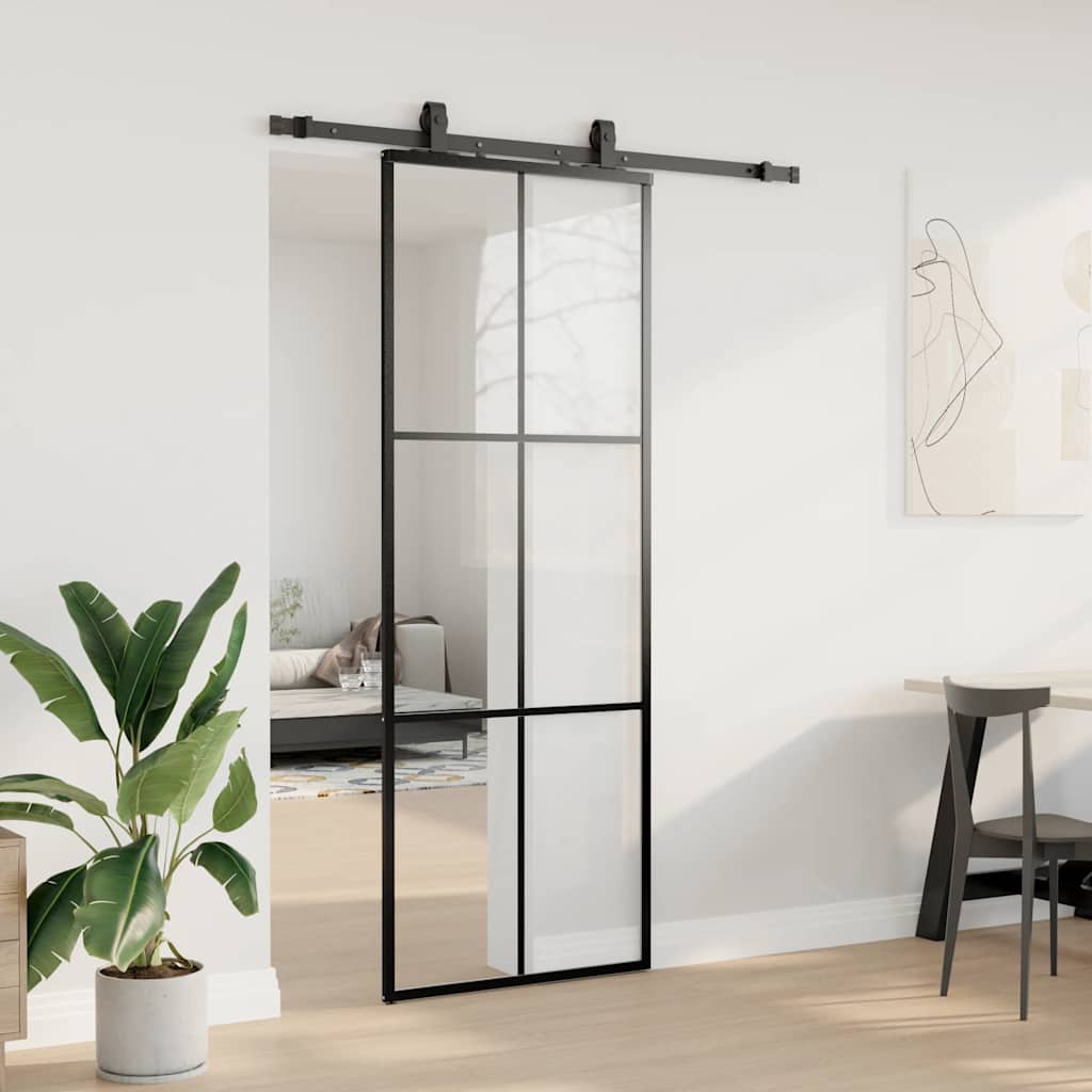 skydedør med hardwaresæt 76x205 cm ESG glas sort
