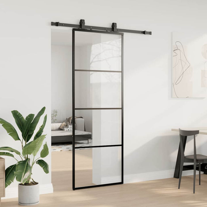 skydedør med hardwaresæt 76x205 cm ESG glas sort