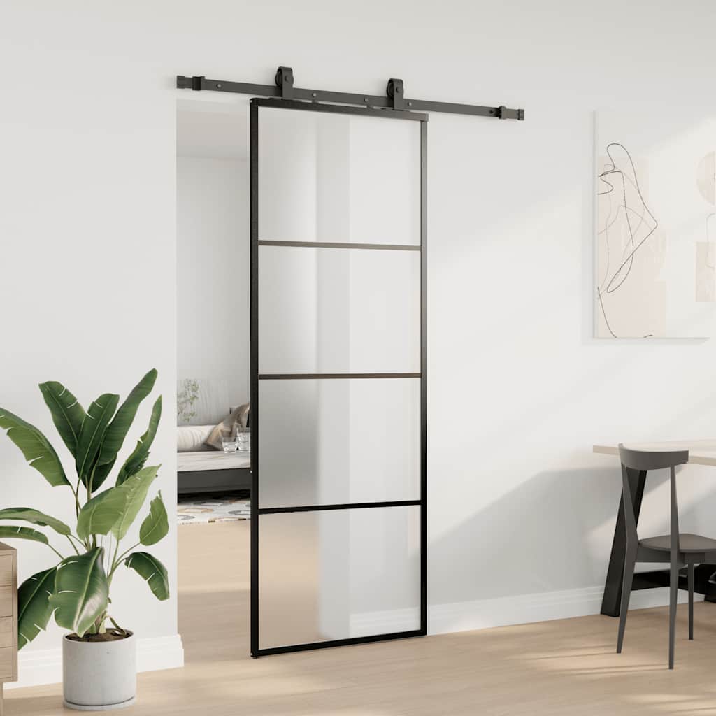 skydedør med hardwaresæt 76x205 cm ESG glas sort