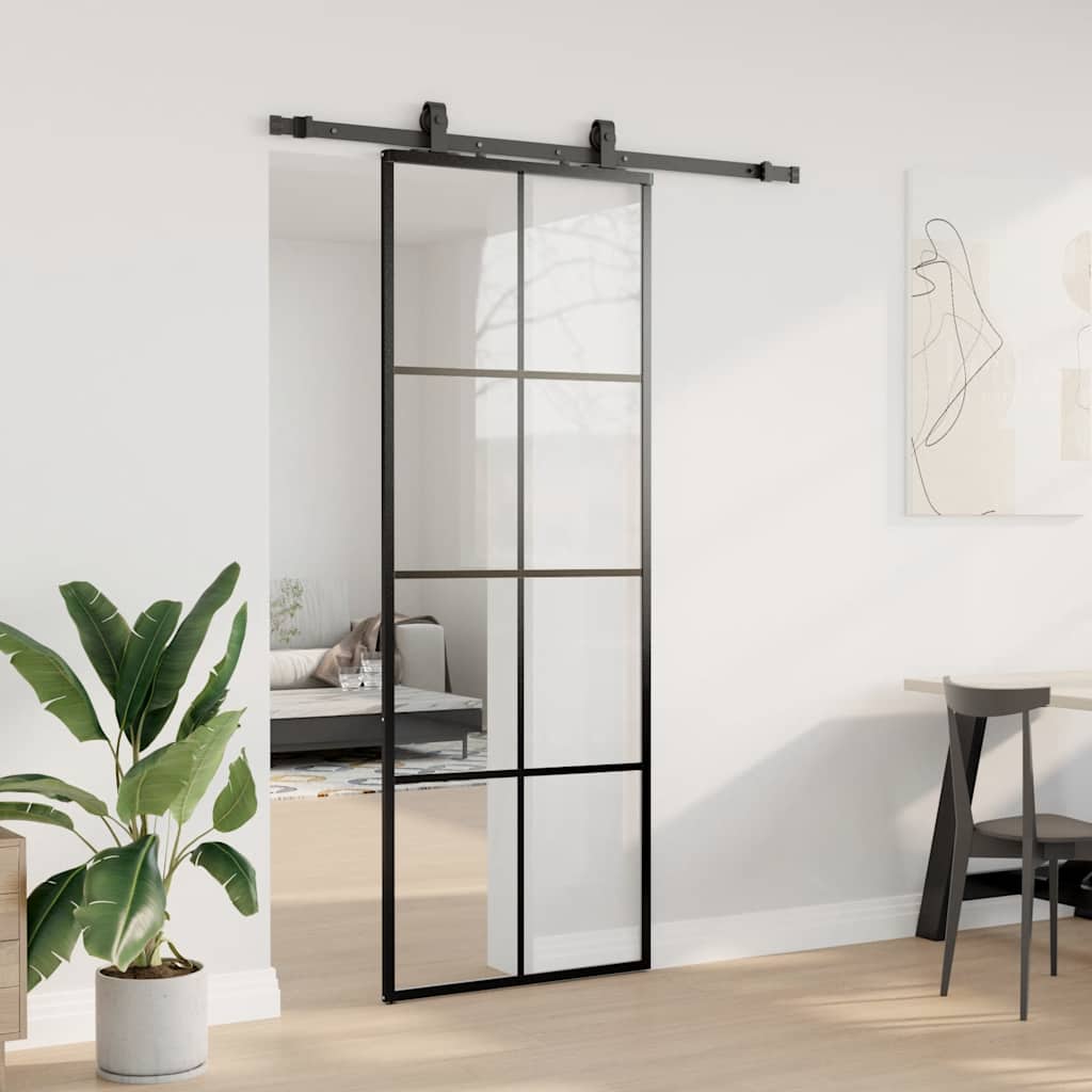 skydedør med hardwaresæt 76x205 cm ESG glas sort