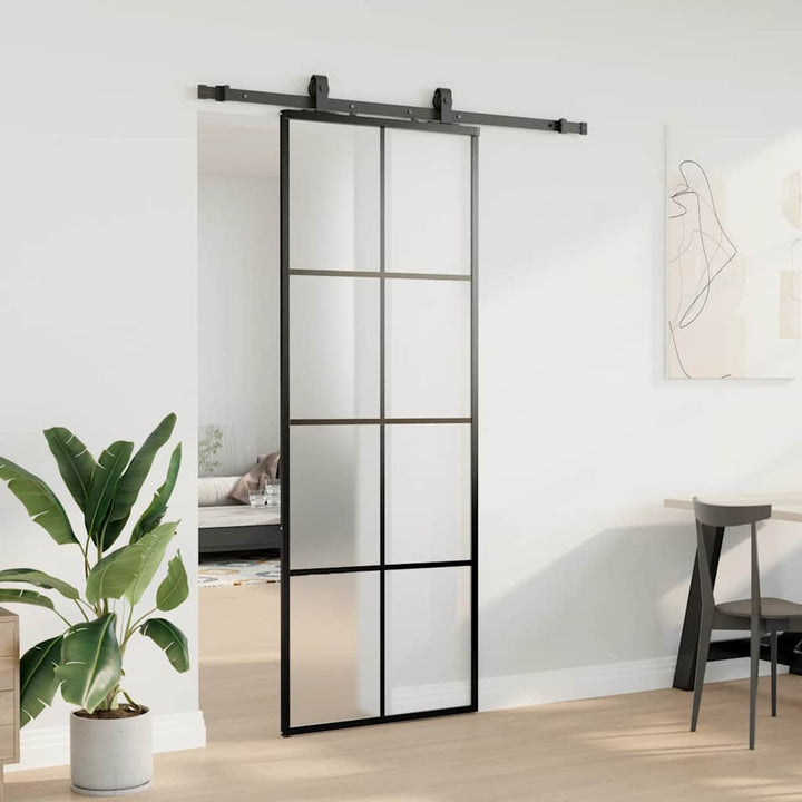 skydedør med hardwaresæt 76x205 cm ESG glas sort