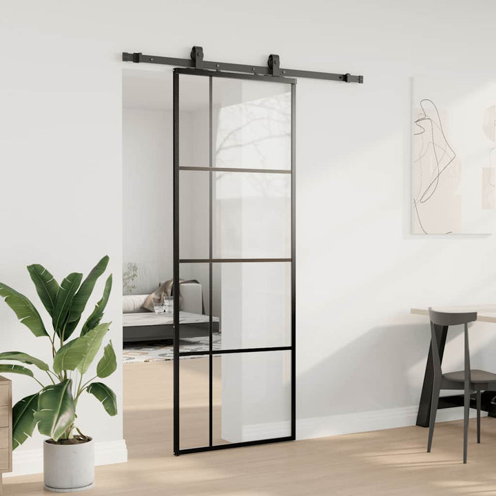 skydedør med hardwaresæt 76x205 cm ESG glas sort
