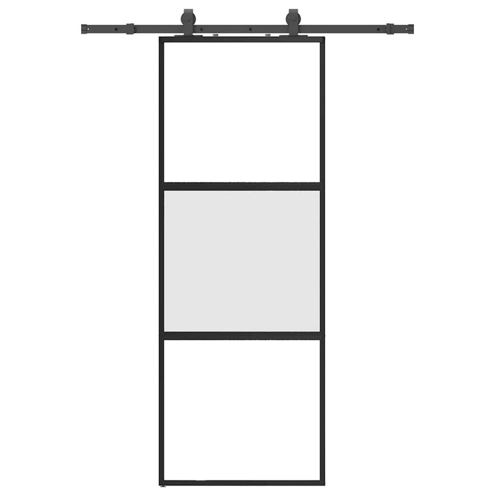 skydedør med hardwaresæt 76x205 cm hærdet glas sort