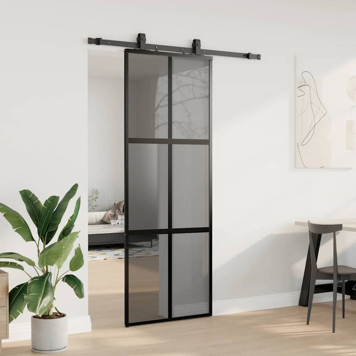 skydedør med hardwaresæt 76x205 cm hærdet glas sort