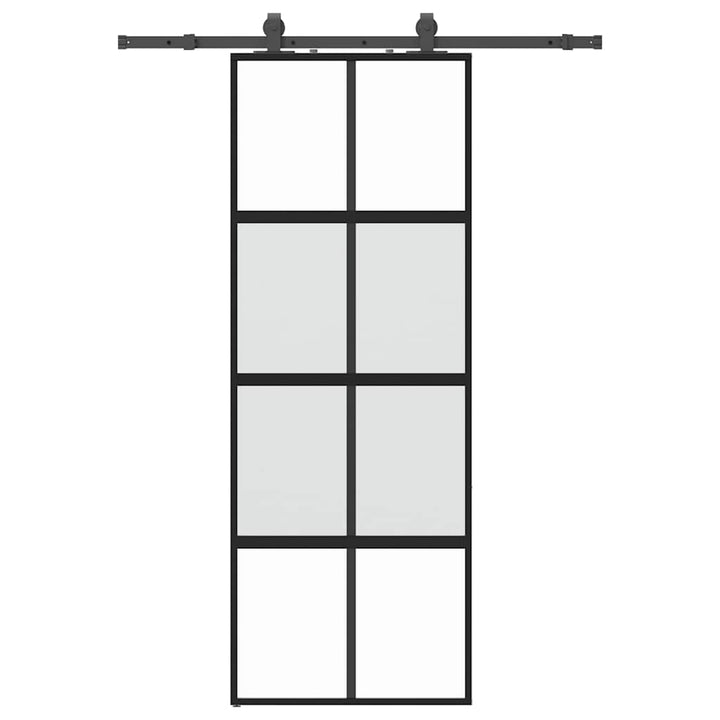 skydedør med hardwaresæt 76x205 cm hærdet glas sort