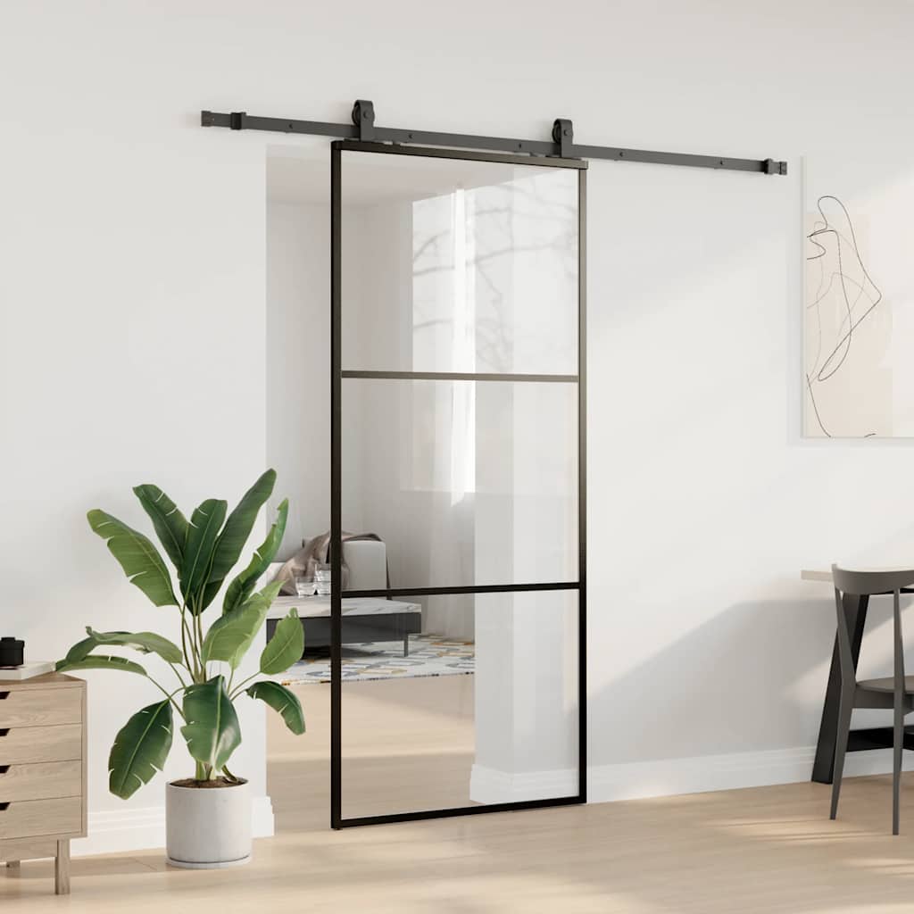 skydedør med hardwaresæt 90x205 cm ESG glas sort
