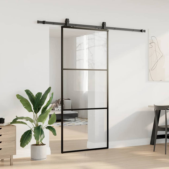 skydedør med hardwaresæt 90x205 cm ESG glas sort