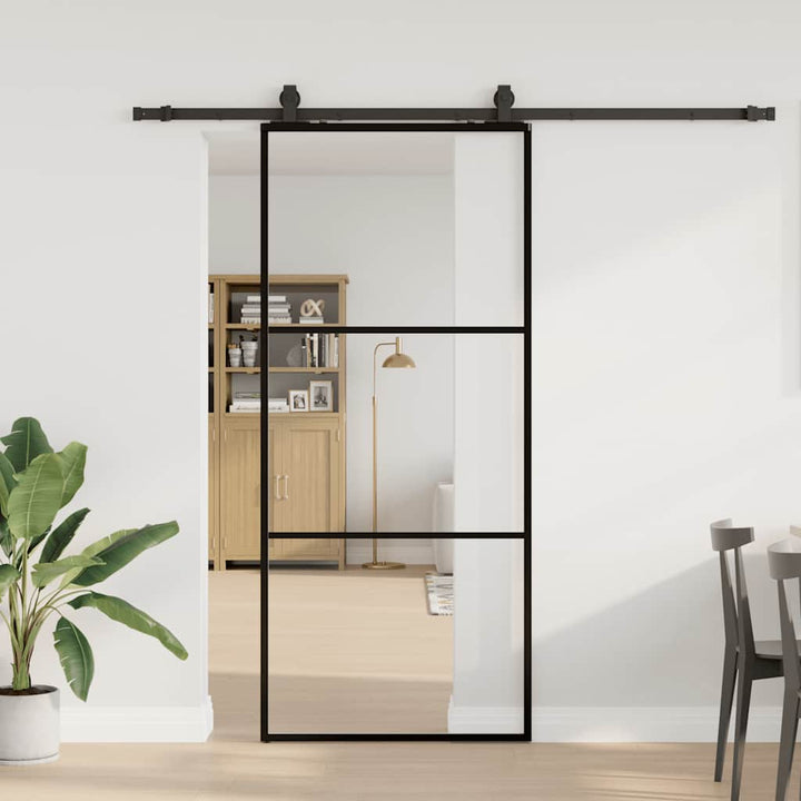 skydedør med hardwaresæt 90x205 cm ESG glas sort