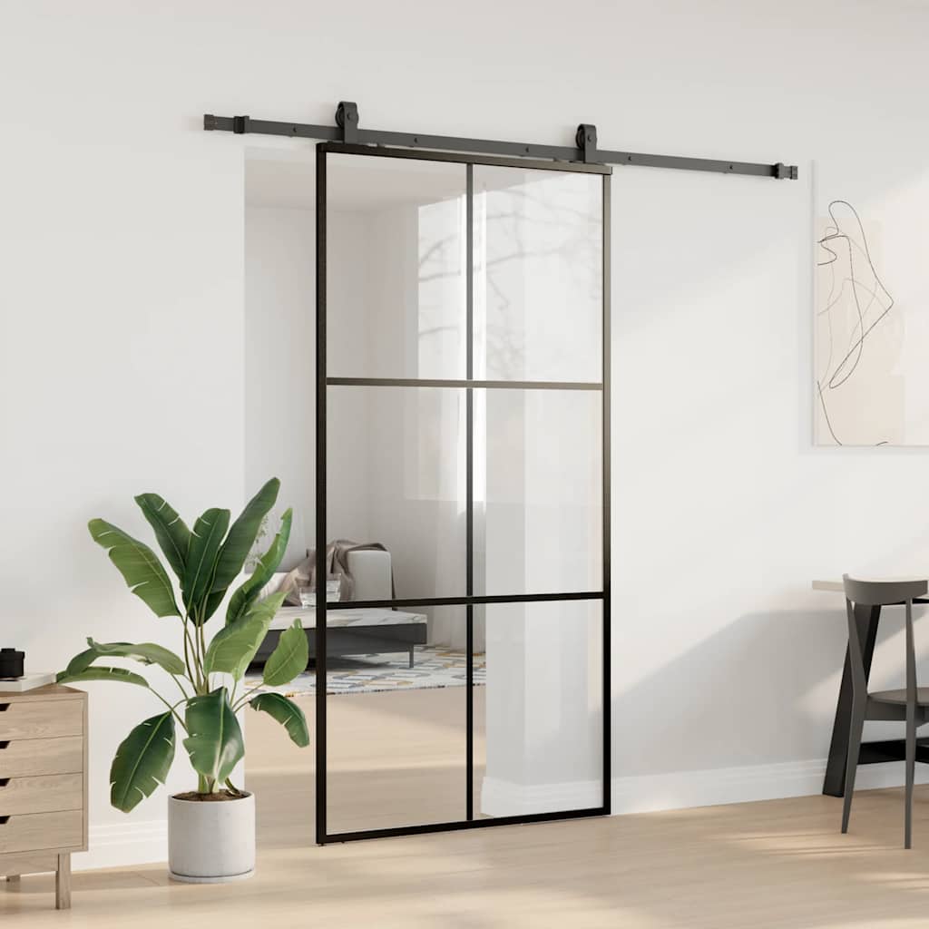 skydedør med hardwaresæt 102x205 cm ESG glas sort