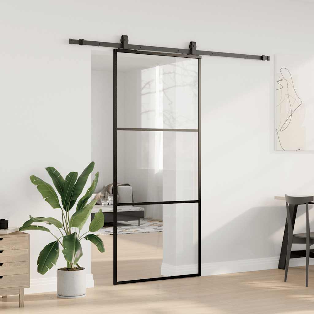skydedør med hardwaresæt 90x205 cm ESG glas sort
