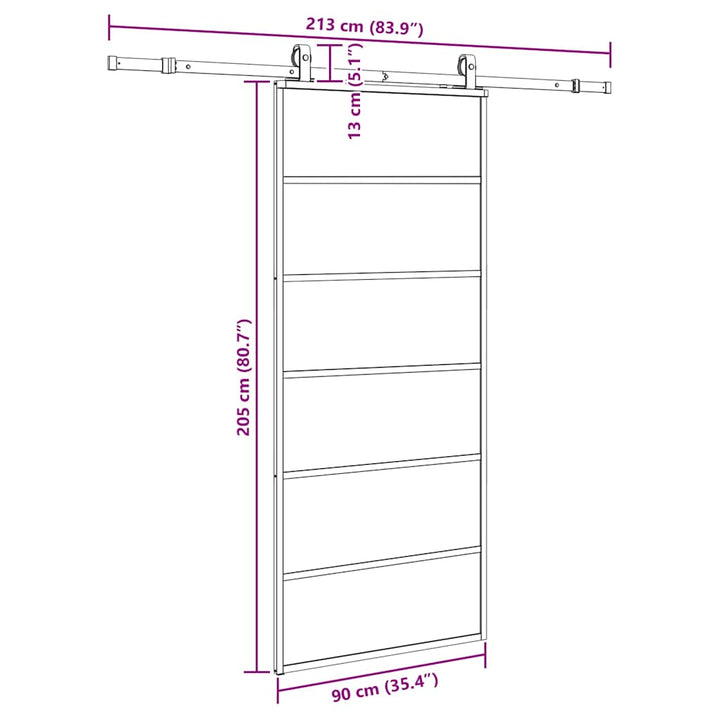 skydedør med hardwaresæt 90x205 cm ESG glas sort